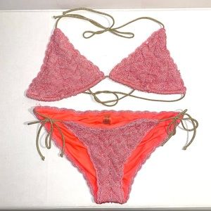 SOLD Victoria’s Secret Neon Pink Crochet Bikini Set